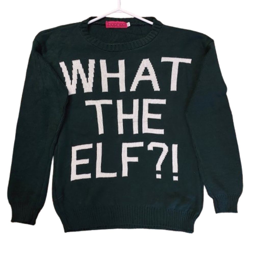 Boohoo christmas sweater dark green what the elf small / medium